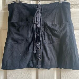 Black Lace-Up Mini Skirt